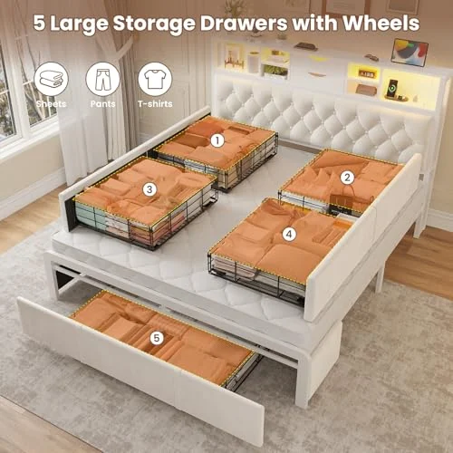 BTHFST Queen Size Bed Frame with 5 Storage Drawers, photograph 3 of 8 published for this piece