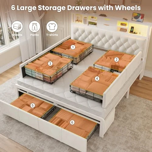 BTHFST Queen Size Bed Frame with 6 Storage Drawers, photograph 3 of 8 published for this piece