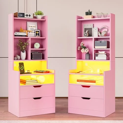 BTHFST Tall Nightstand Set of 2, pink, product photo