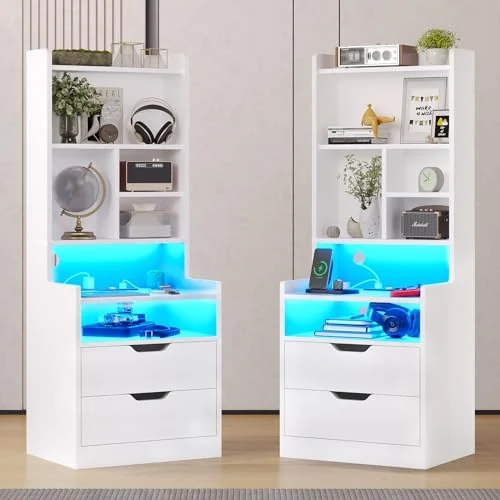 BTHFST Tall Nightstand Set of 2, white, product photo