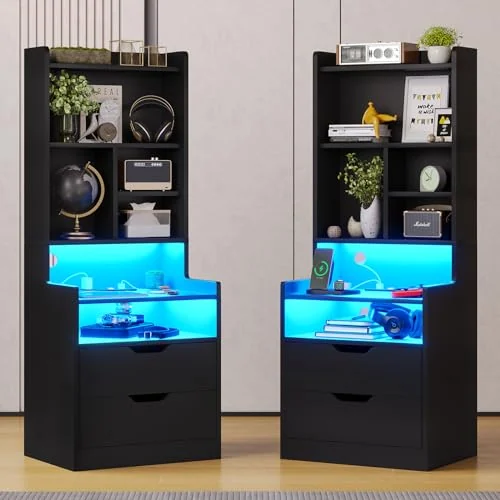 BTHFST Tall Nightstand Set of 2, black, product photo