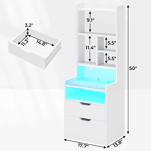 BTHFST Tall Nightstand with Charging Station and LED Lights, photograph 2 of 8 published for this piece