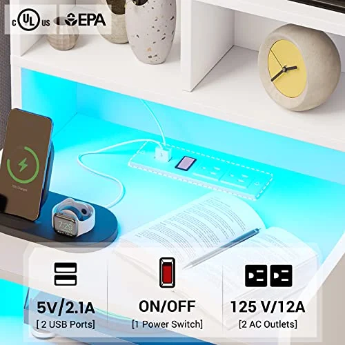BTHFST Tall Nightstand with Charging Station and LED Lights, photograph 3 of 8 published for this piece