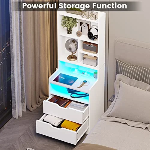 BTHFST Tall Nightstand with Charging Station and LED Lights, photograph 6 of 8 published for this piece