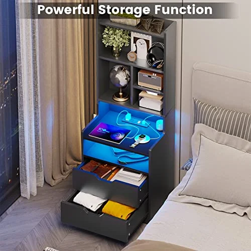 BTHFST Tall Nightstand with LED Lights and Charging Station, photograph 6 of 8 published for this piece