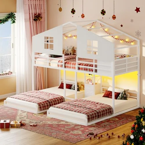 BTHFST Triple Bunk Bed Twin Over Twin, white, product photo