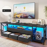 BTHFST TV Stand with LED Lights & Power Outlets, black, product photo