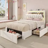 BTHFST Twin Bed Frame with 3 Storage Drawers, beige with 3 drawers, product photo