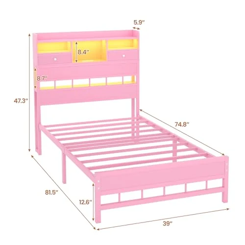 BTHFST Twin Bed Frame with Storage Headboard, photograph 2 of 8 published for this piece