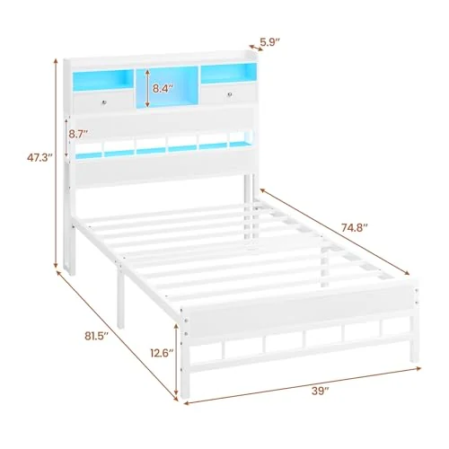 BTHFST Twin Bed Frame with Storage Headboard, photograph 2 of 8 published for this piece