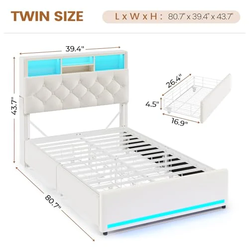 BTHFST Twin Bed Frames with Storage Headboard, photograph 2 of 8 published for this piece