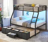 BTHFST Twin Over Full Bunk Bed with Trundle, black, product photo
