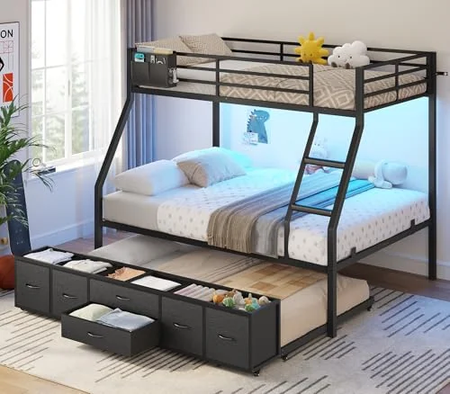 BTHFST Twin Over Full Bunk Bed with Trundle, black, product photo