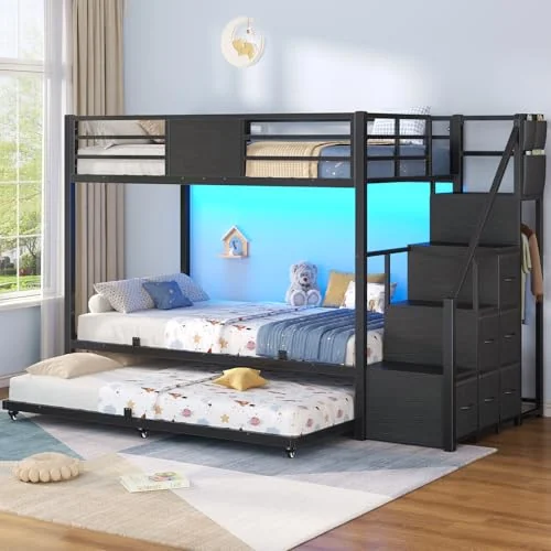 BTHFST Twin Over Twin Bunk Bed with Trundle, black, product photo