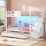 BTHFST Twin Over Twin Bunk Bed with Trundle, white, product photo