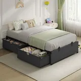 BTHFST Twin Size Bed Frame with 2 Large Storage, black, product photo