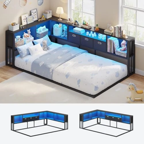 BTHFST Twin Size Floor Bed, black, product photo