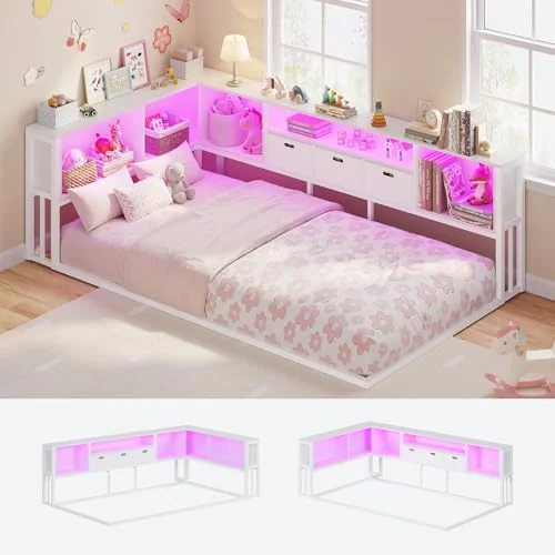 BTHFST Twin Size Floor Bed, white, product photo