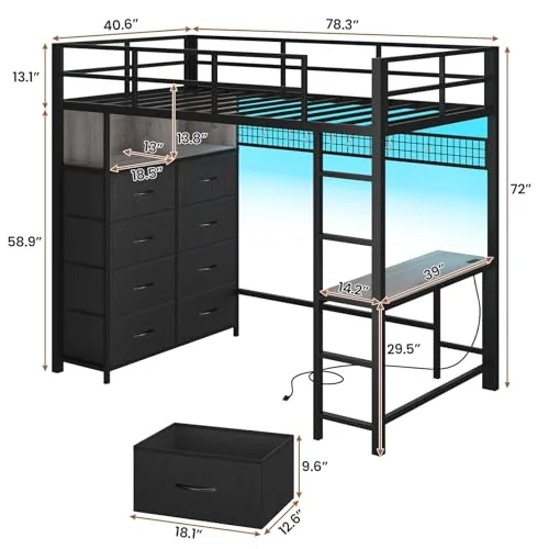 BTHFST Twin Size Loft Bed with Desk and 8, photograph 2 of 8 published for this piece