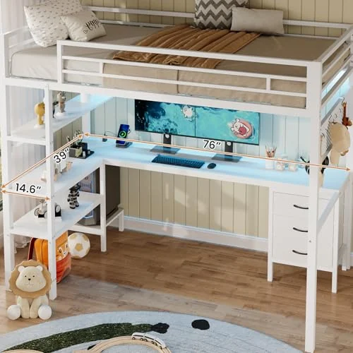 BTHFST Twin Size Loft Bed with Desk and Storage, photograph 3 of 8 published for this piece