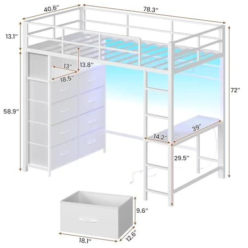 BTHFST Twin Size Loft Bed with Desk and 8, photograph 2 of 8 published for this piece