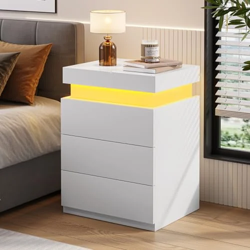 BTHFST White Nightstand with Charging Station, white, product photo